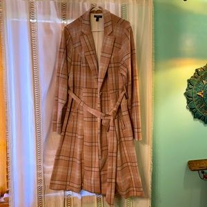 Trench length flannel pattern Pink Coat